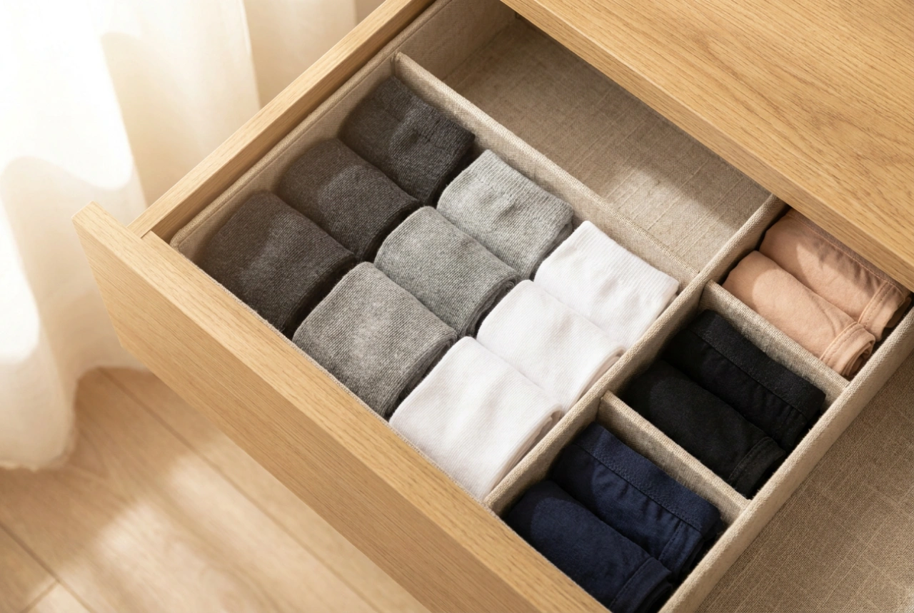 Como organizar de forma eficiente meias e roupa interior na gaveta