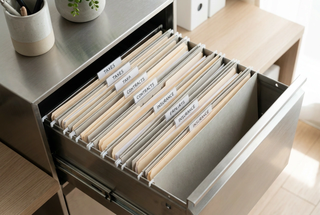 Como organizar documentos num armário metálico sem duplicar pastas