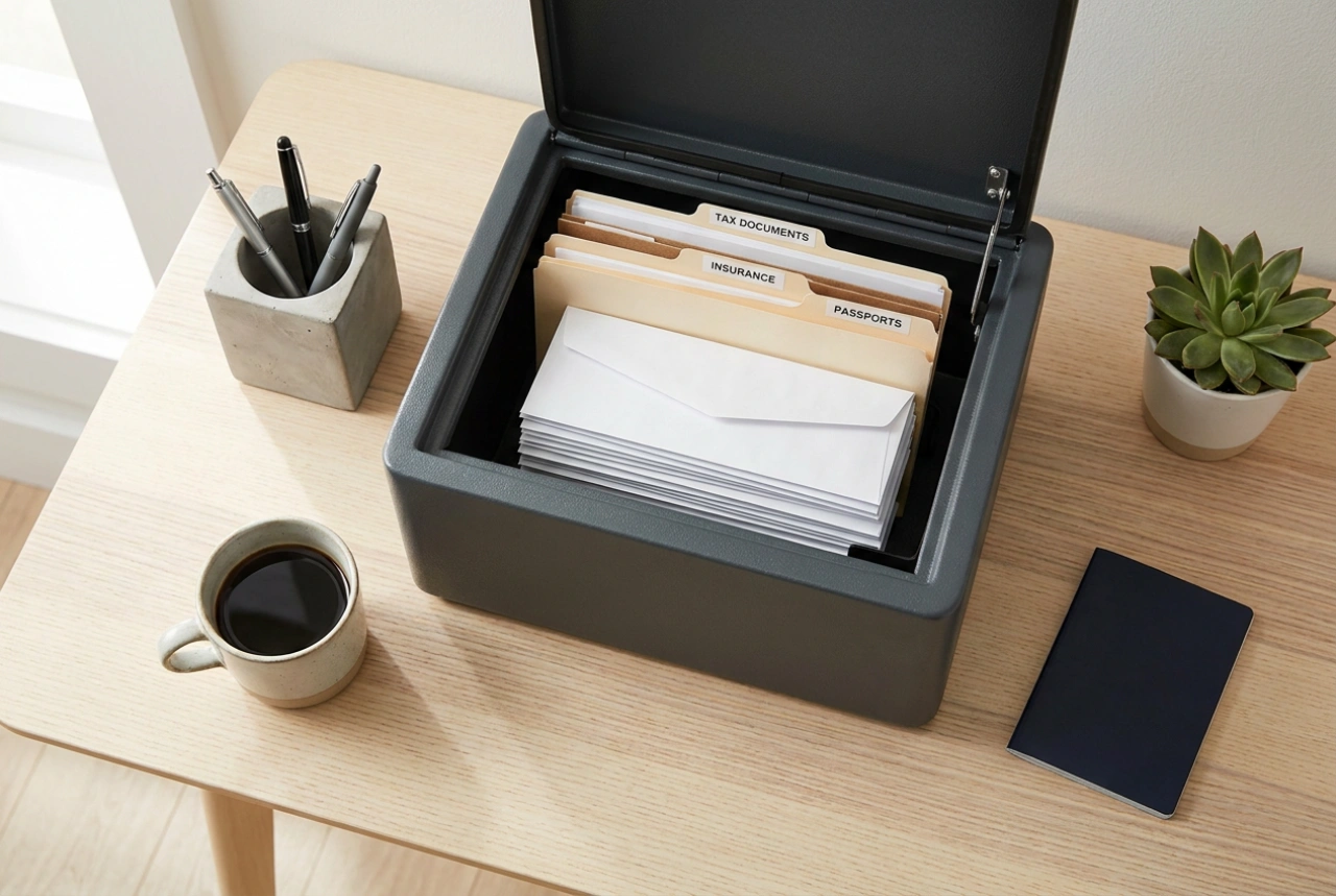 Como organizar os documentos mais importantes num pequeno cofre doméstico