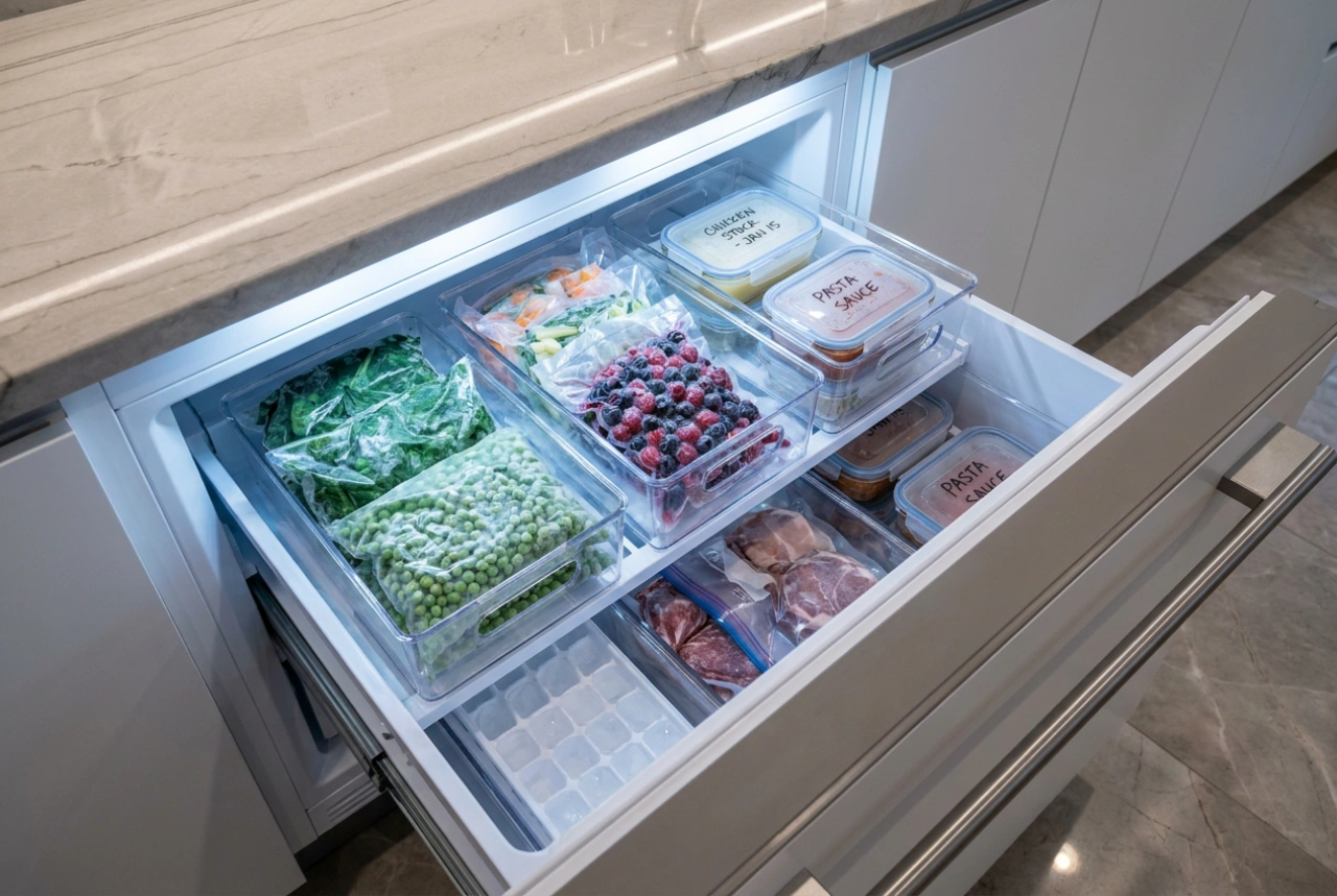 Como organizar o frigorífico com gavetas de congelador
